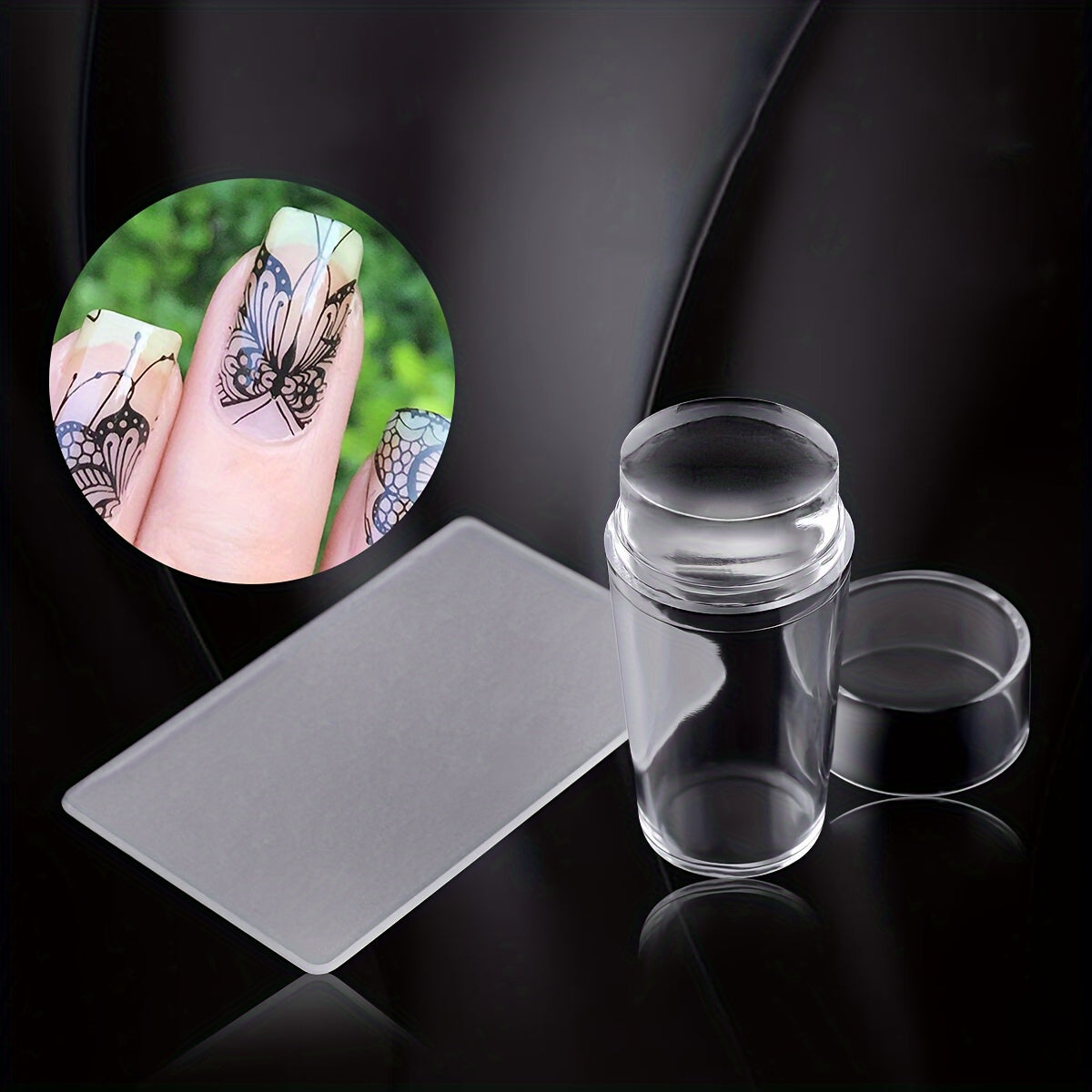 French Manicure Nail Art Kit includes three pieces of tranparent silicone stamps and a scraper. These durable DIY nail design tools are made of plastic material, non-textile weaving, and are chemical-free.