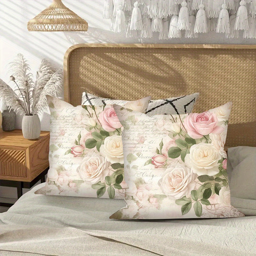 Set of 2 Floral Art Throw Pillow Covers made from soft polyester, perfect for your sofa and bedroom. These square cushion cases are machine washable and do not include inserts.