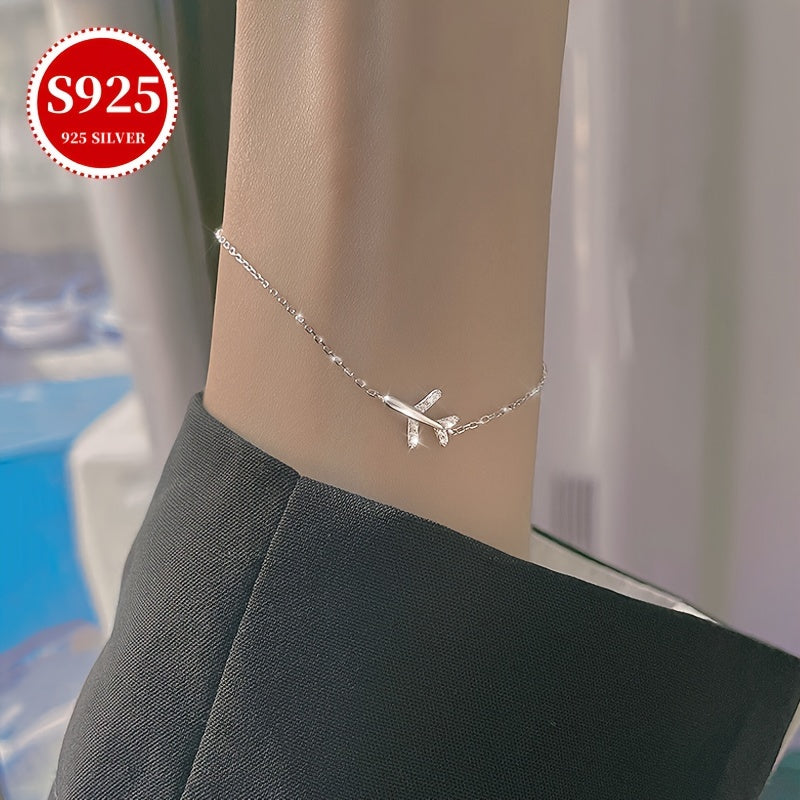 925 Silver Paper Airplane Bracelet with 18K Golden Plating and Synthetic Zirconia, Hypoallergenic, Anti-Tarnish, Includes Gift Box, Ideal for Daily Wear & Thanksgiving, Suitable for All