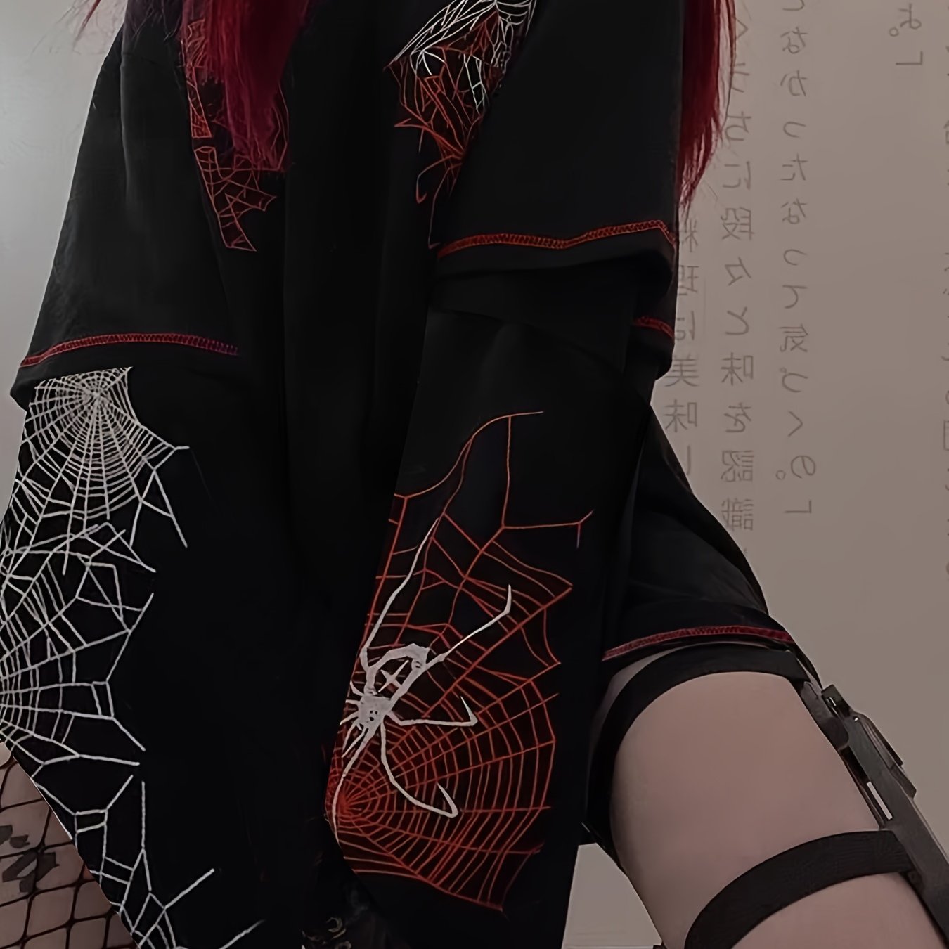 Y2K Spider Web Pattern Fake Two-Piece T-Shirt