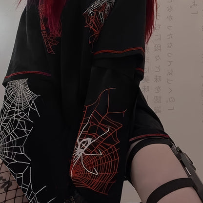 Y2K Spider Web Pattern Fake Two-Piece T-Shirt