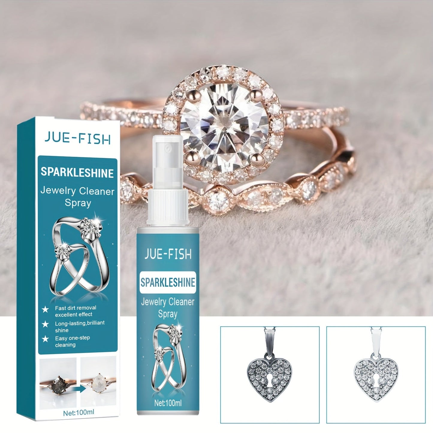 Effective Jewelry Cleaning Spray - Eliminates Stains & Tarnish on Gold, Silver, and Glass - Perfect for Household Cleaning