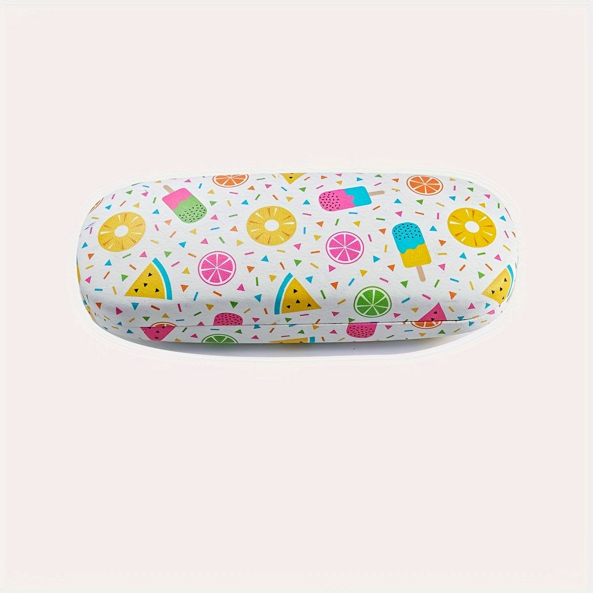 Hard shell portable eyeglasses case with fruit flower design, suitable for both men and women, perfect for sunglasses or reading glasses.