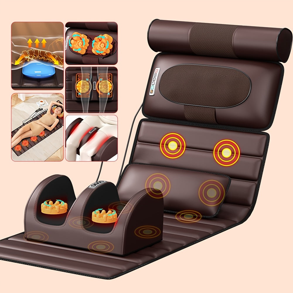 HOMEMASSA Full Body Massage Mat with 10 Vibrating Nodes, Adjustable Pillows, Infrared Heat. Ergonomic Design for Neck and Back Relaxation, Includes Storage Box.