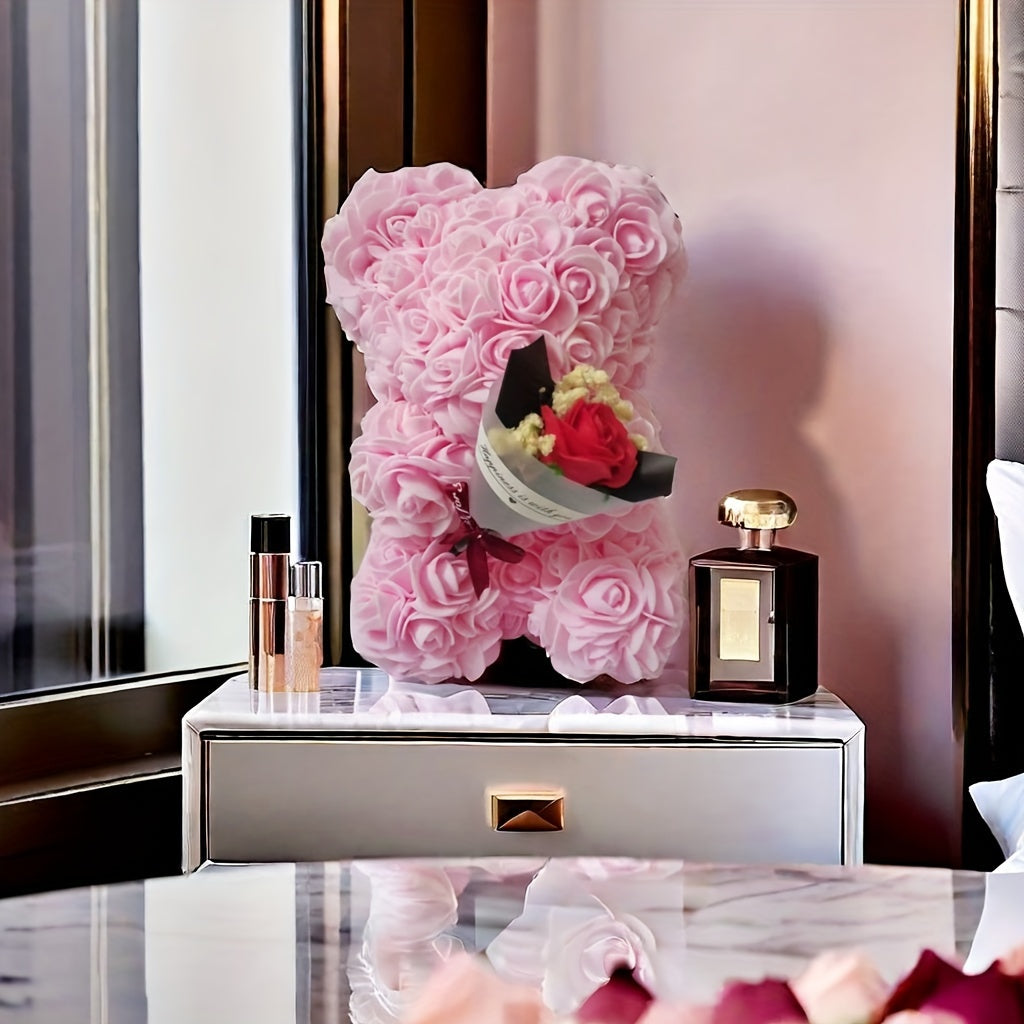 Preserved flower teddy bear with "I Love You" message for Valentine's Day and other special occasions, without need for battery or container, ideal for home decor.