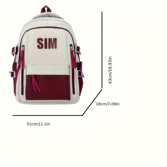 Durable Oxford Travel Backpack with Adjustable Straps, Multiple Compartments, White & Green Design, Zipper Closure.