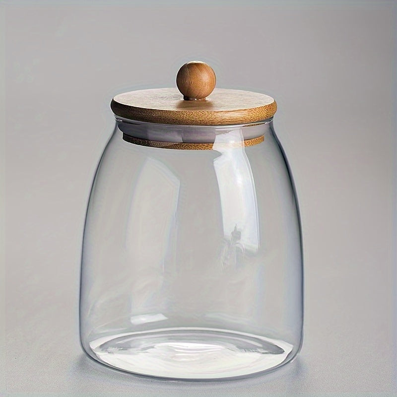 Portable Glass Food Storage Jar with Bamboo Lid for Grain, Nuts, Tea, and Coffee - Multipurpose Airtight Canister - Kitchen Organizers and Accessories