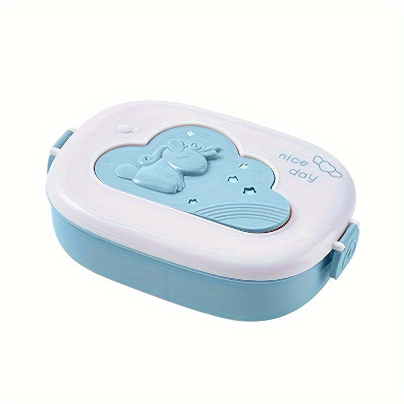 Durable Plastic Lunch Box with Playful Cartoon Design, Compartments, and Insulation - Perfect for Students and Office Workers. Microwave Safe and Manual Use, Portable Square Shape for Convenient Meal Storage.