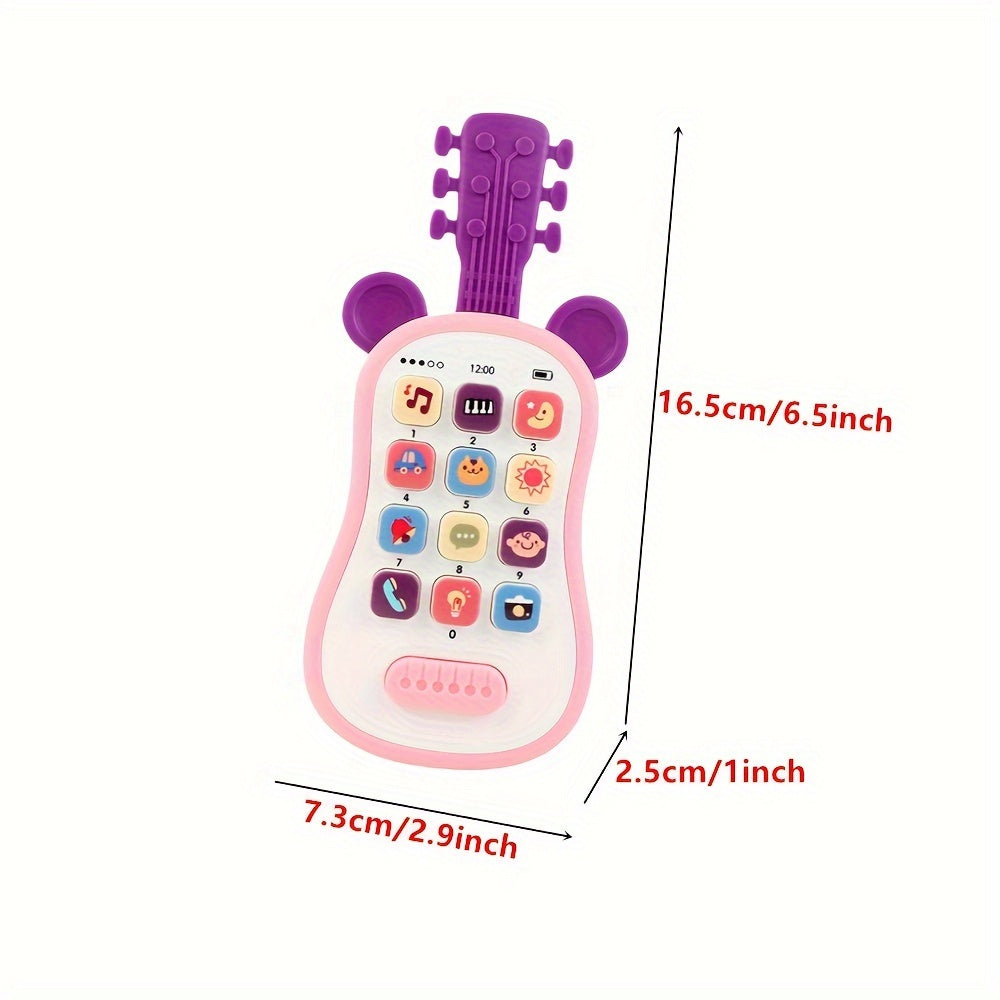 Early educational toy guitar-shaped phone for children with multiple functions - teething soothing music simulation phone featuring an encyclopedia and sound effects. Made of plastic, safe for children aged 0-3 years. Originating from Chinese mainland