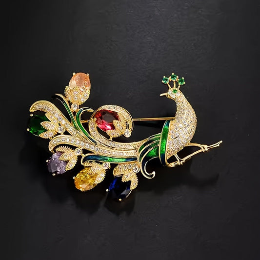 Vintage-Inspired ESSHPULE Luxurious Peacock Brooch Pin - Exquisite Rhinestone Animal Lapel Pin for Coats & Suits, Elegant Fashion Accessory Gift, Perfect for Winter and Autumn.