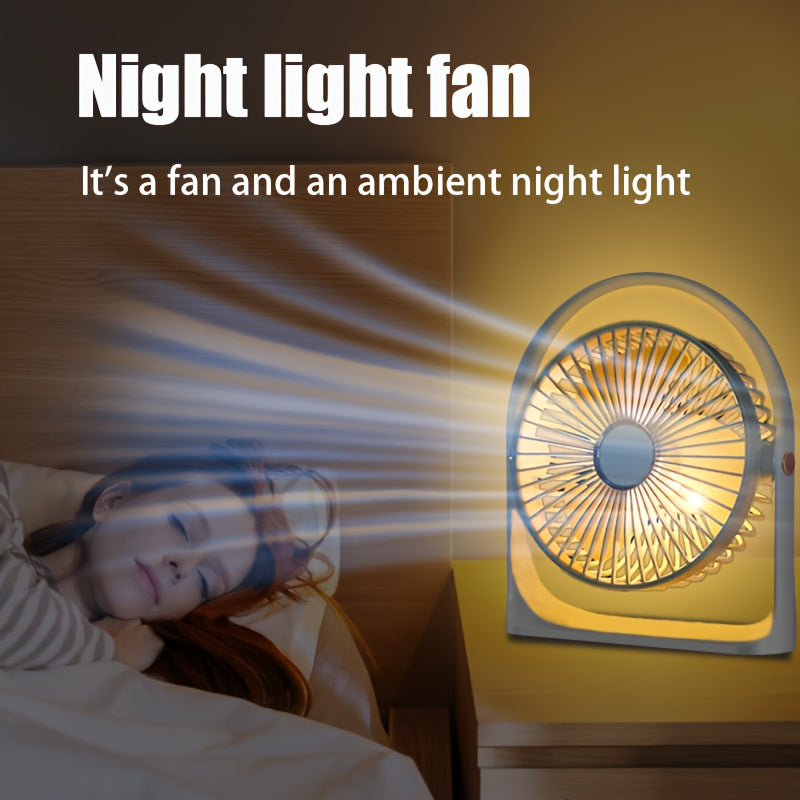 Introducing the Jkuoo Ultra-Quiet USB-C Desk Fan, a compact and portable cooling solution with powerful airflow and 5-speed adjustment. With a 360° tilt feature and ambient night light, this fan is perfect for both office and home use. Enjoy silent