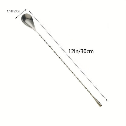 Long Stainless Steel Spiral Cocktail Spoon with a 12-Inch Handle