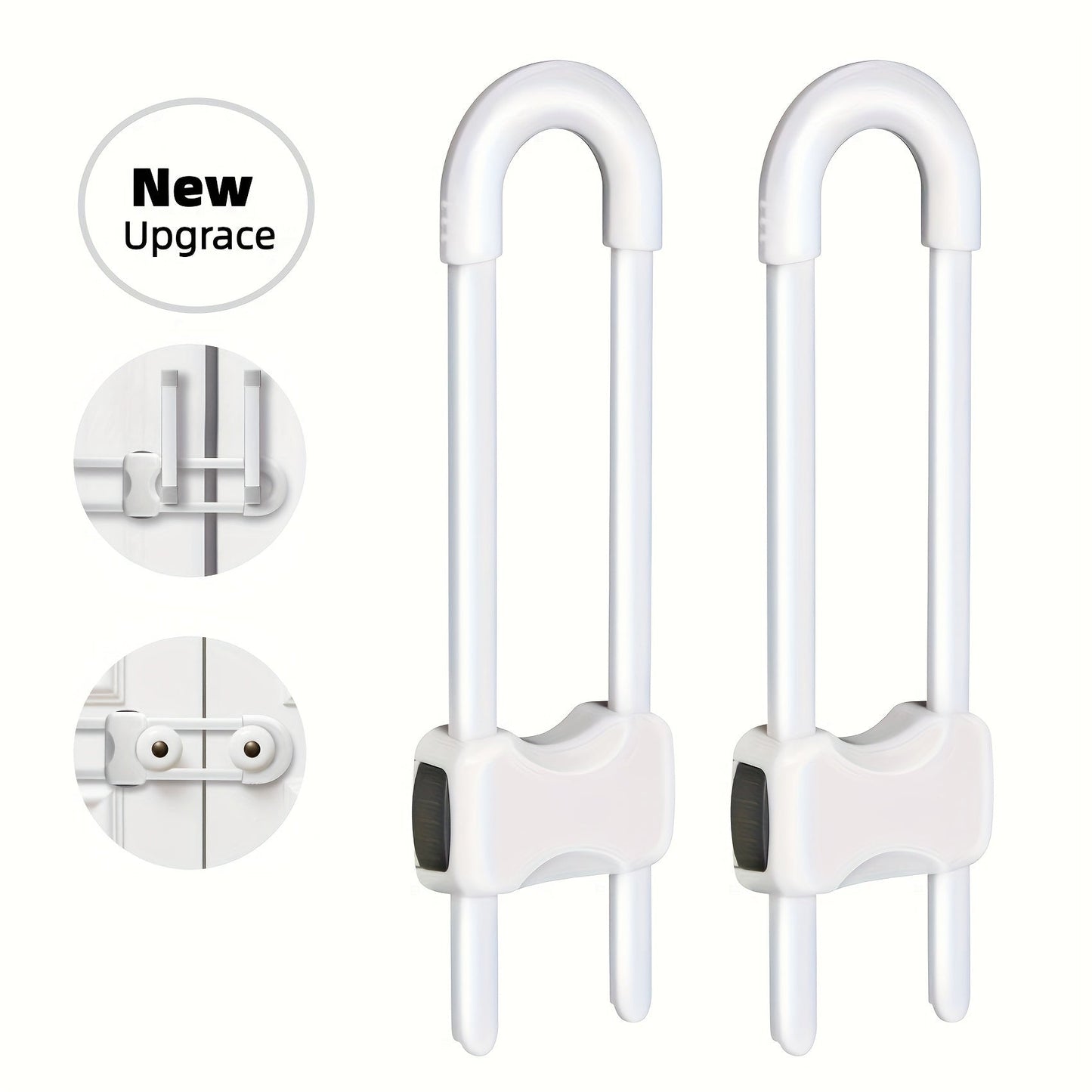 Set of 2 Safety Cabinet Locks - U-Shaped, Adjustable Fasteners for Childproofing Kitchen & Bathroom Cabinets