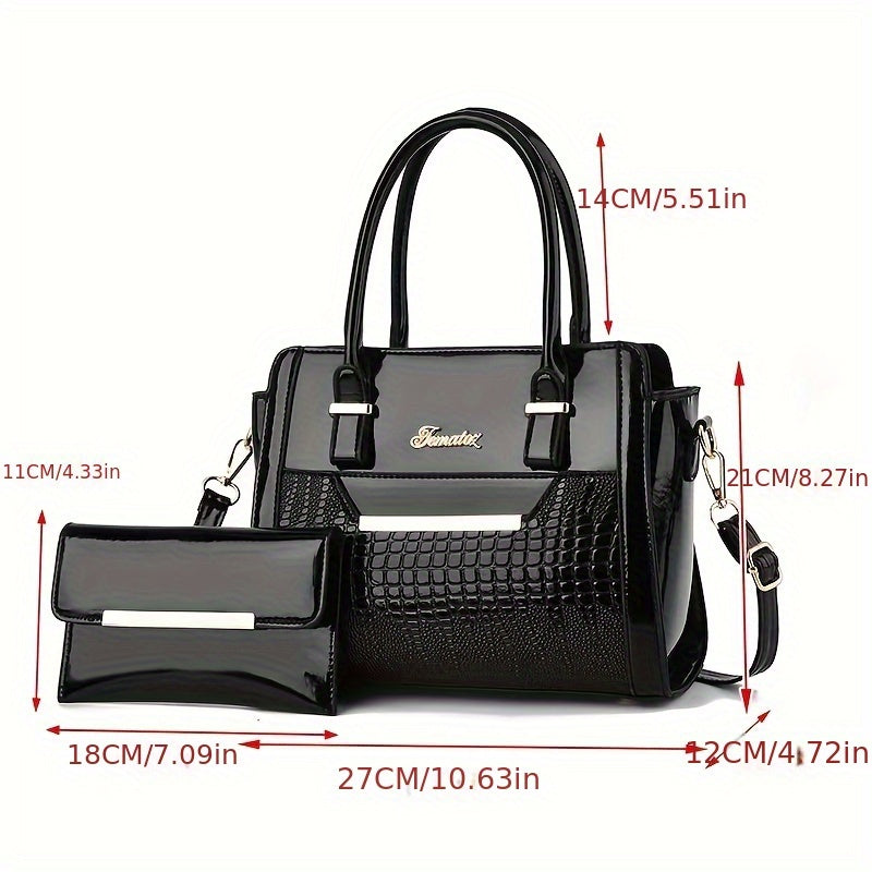 Women's Bag Set: Classic Solid Color Shoulder Bag with Top Handle and Clutch Purse