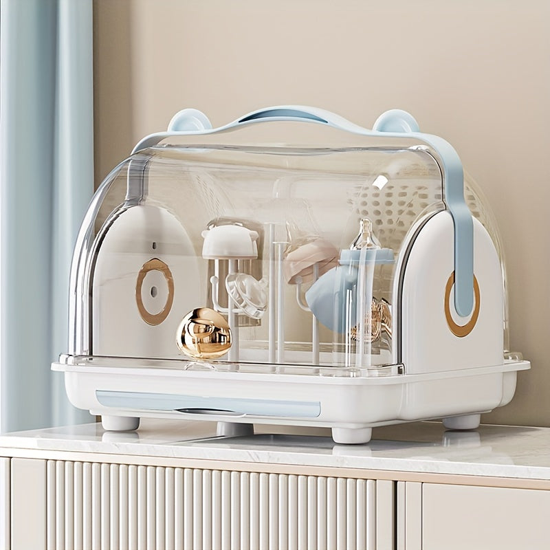 Child's desktop storage box with a lid, dustproof bottle holder, drainage storage rack, baby utensils, food supplement tool, and organization and storage solution.