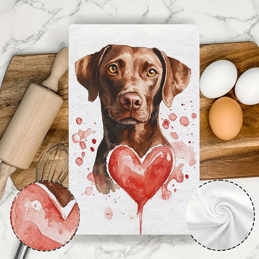 This set includes two ultra-soft kitchen towels with charming dog art perfect for Valentine's Day. They are highly absorbent and great for holiday decoration. These machine washable towels measure 40.64X60.96 cm.