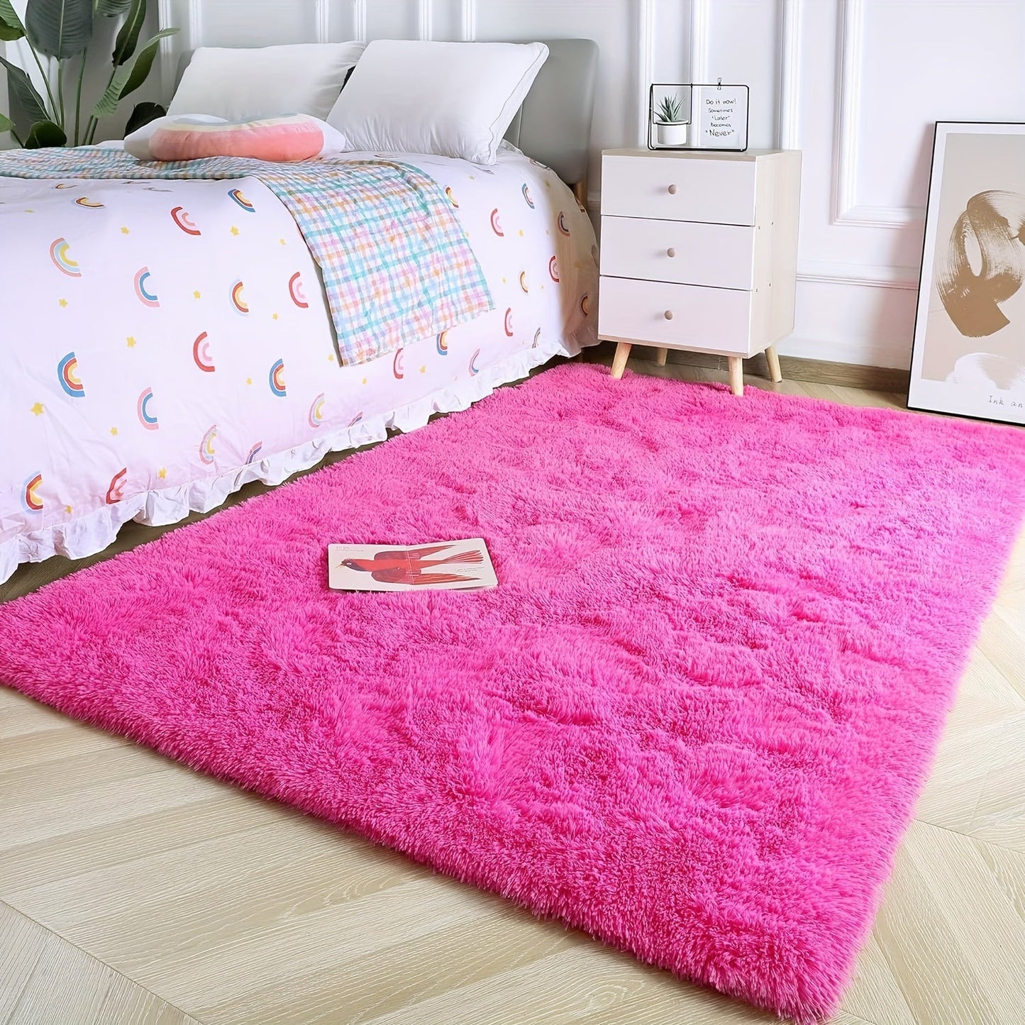 Soft, fluffy shag area rug perfect for living room or bedroom decor. This non-slip machine washable carpet adds luxury and coziness to any space.