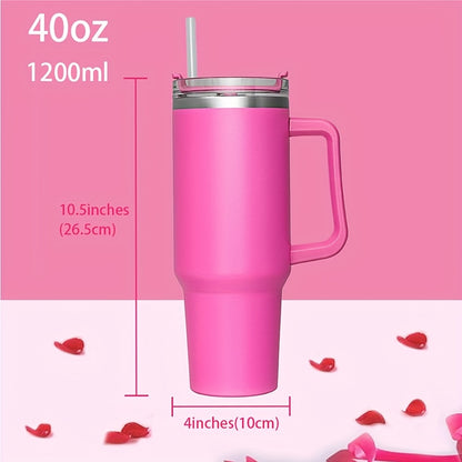 40oz stainless steel tumbler with handle & straw, BPA-free, ideal for car, home, office. Great for summer drinks & birthdays.