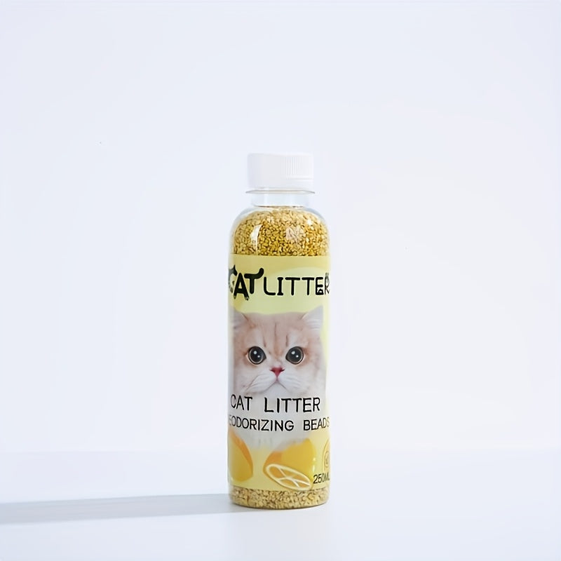 1 bottle of cat litter deodorizing beads made from natural plant-based activated carbon particles to eliminate odors, add a fresh fragrance to the litter box, and keep the pet environment