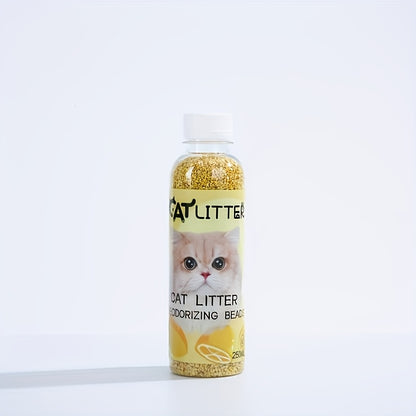 1 bottle of cat litter deodorizing beads made from natural plant-based activated carbon particles to eliminate odors, add a fresh fragrance to the litter box, and keep the pet environment