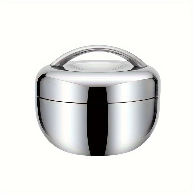 Round Stainless Steel Insulated Lunch Box - Double-Layer, Leakproof Bento Box for Office Workers & Students, Microwave Safe, Reusable Food Container