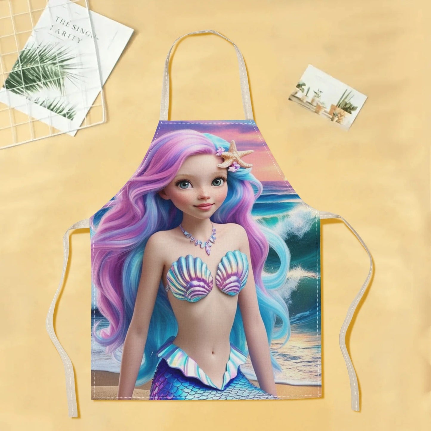 Elevate your kitchen style with the Ariel Princess Waterproof Apron by Disney! Featuring a vibrant and fashion-forward mermaid cartoon pattern design, this apron is perfect for use in hotels, supermarkets, restaurants, fruit shops, and milk tea stands.