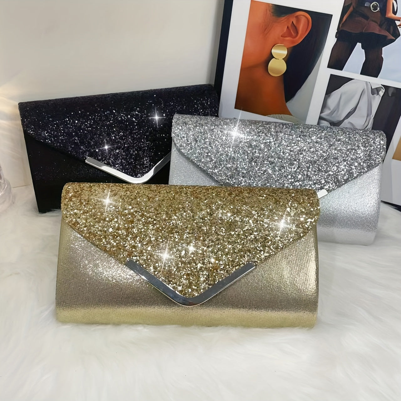 Luxurious metal-adorned evening bag for weddings and parties.