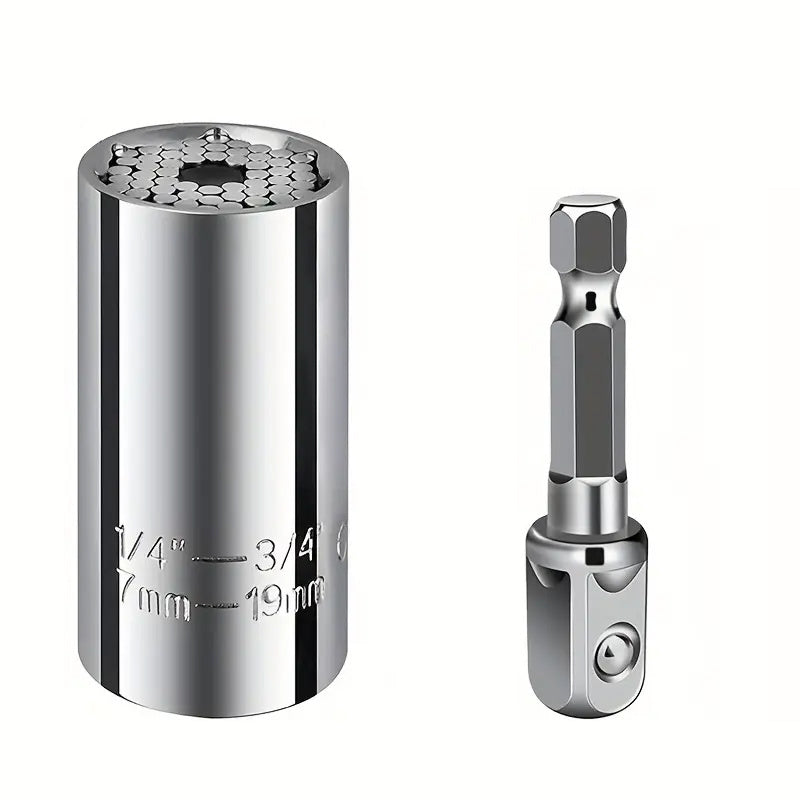 Multi-functional 7-19mm hexagonal universal torque wrench socket.