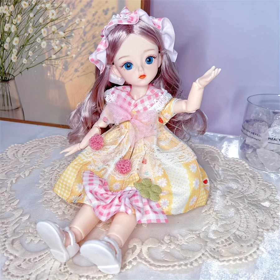 30cm/11.8" BJD Doll with Colorful Eyes and Cute Makeup, Ideal for DIY and Gifting - AKODEERD