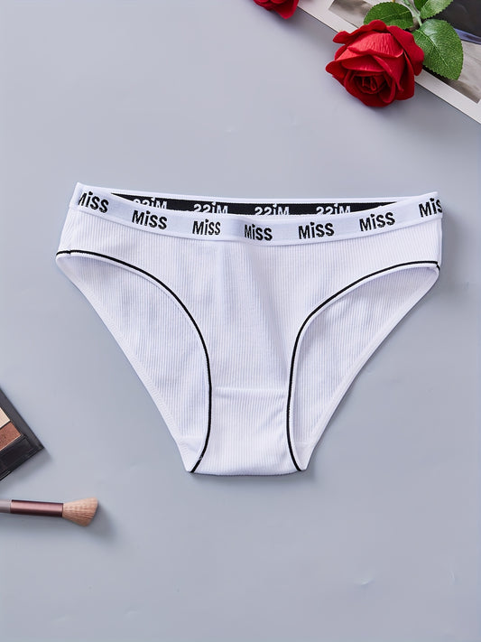 Soft, breathable cotton briefs for women with alphabet waistband.