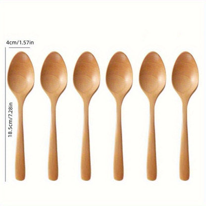 Set of 3 or 6 small wooden eating spoons, 18.49 cm long, non-stick for mixing, stirring, and tasting. Great for tableware.