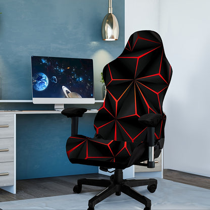 Modern gaming chair cover with high elasticity and unique digital print, made from a blend of polyester and spandex fabric. Washable and suitable for home and office decor.