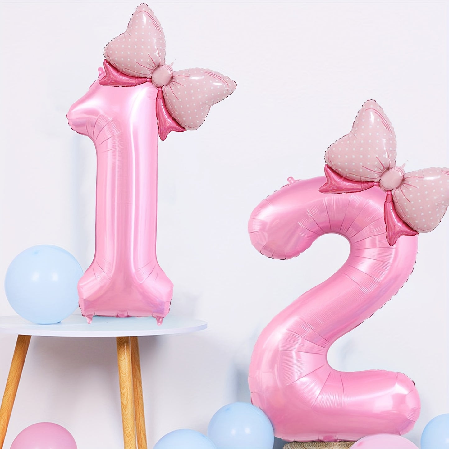 81.28 cm Pink Number Balloon with Bow - Ideal for girls' birthday decor - No electricity needed - Made of aluminum