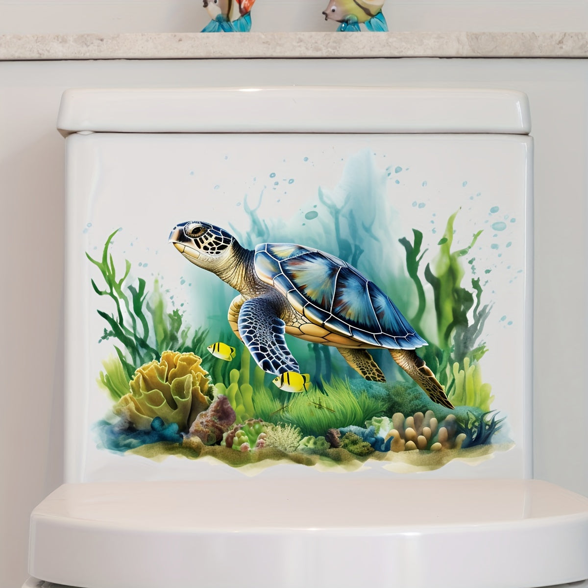 New Sea World Turtle Toilet Sticker for Bathroom Renovation, Removable Self-adhesive Decal for Aesthetic Home Decor