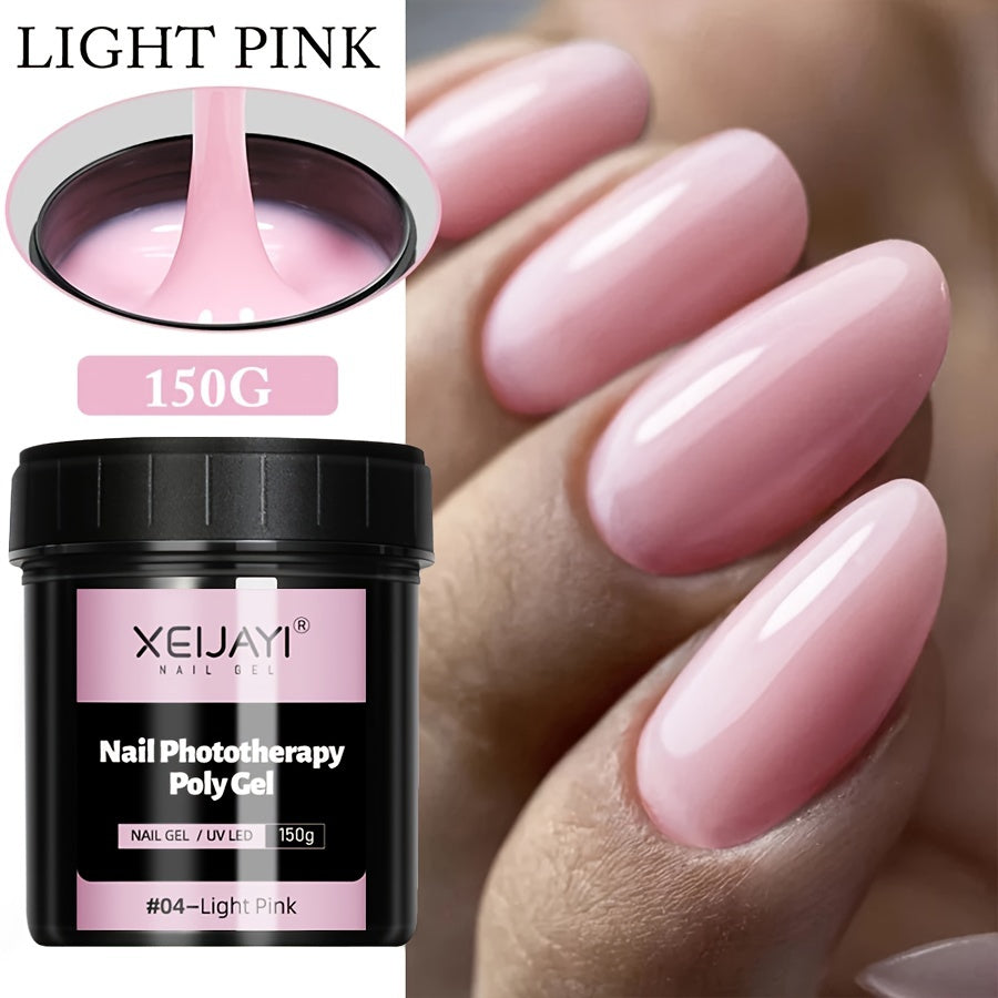 XEIYAI 150g Nail Phototherapy Polygel Gel offers pain-free construction and a glossy finish. The UV solid acrylic gel features a heart pattern and round shape, making it lightweight and