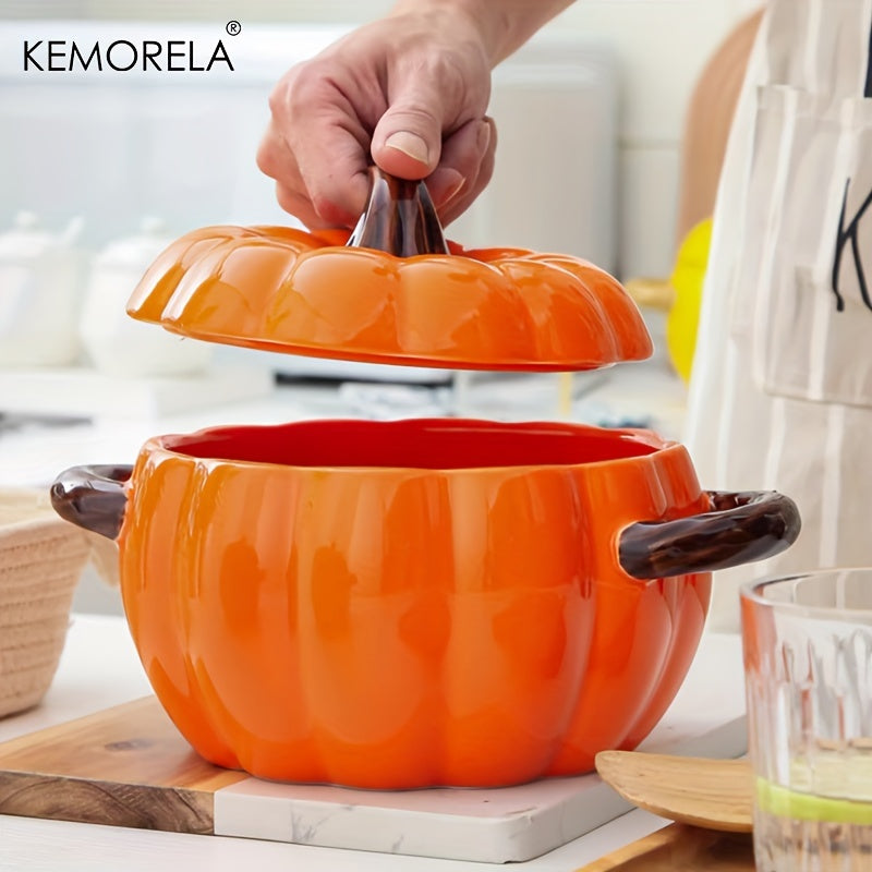 Introducing the KEMORELA 50oz Large Ceramic Pumpkin Pot with Lid! This versatile pot is ideal for adding a festive touch to your Halloween, Thanksgiving, and Christmas decor. Perfect for baking, serving, and storing your favorite dishes. Upgrade your