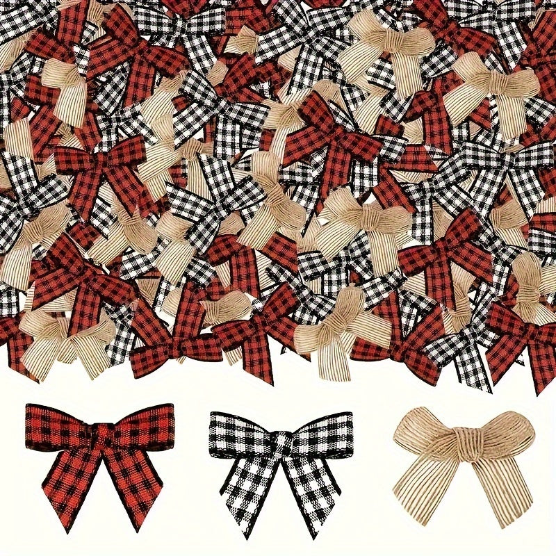 30 Mini Red & Black Plaid Ribbon Bows - Ideal for Christmas and Holiday Decor