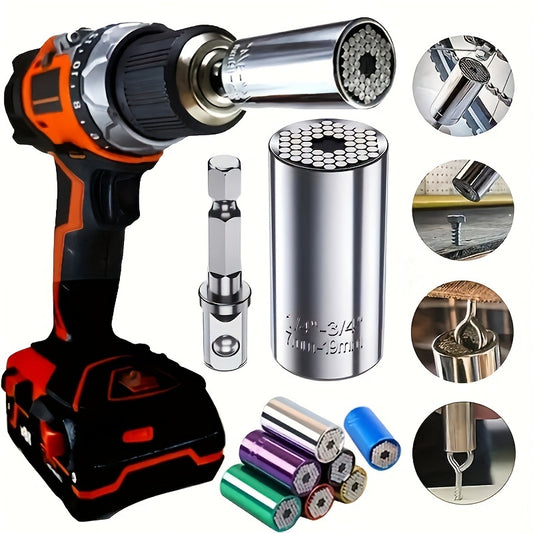 Multi-functional 7-19mm hexagonal universal torque wrench socket.