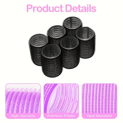 12-piece set of hot rollers with self-gripping feature, 4.0cm diameter. Suitable for long and medium short hair. Includes hair clips. Ideal for women wanting a heatless dry hair style.