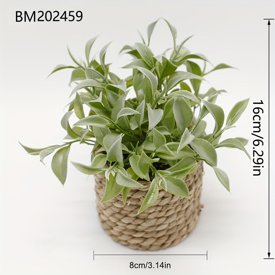 1pc Artificial Green Plant Potted Plant for Indoor and Outdoor Home Decoration, Mini Potted Plant made of Grass Woven Rope.