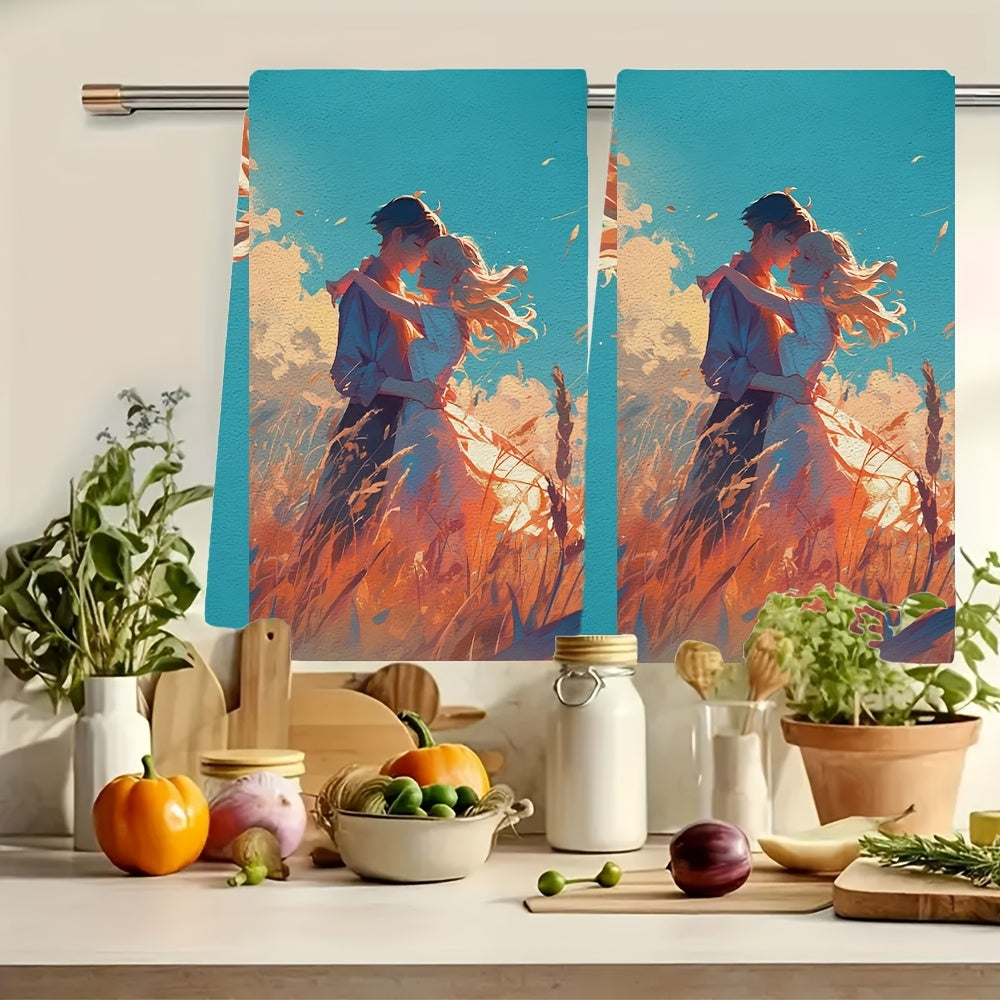 Upgrade your kitchen with these two ultra-soft towels, a loving daily reminder. Highly absorbent for dishes and hands, perfect for holiday decor. Machine washable and measuring 40.64x60.96 cm.