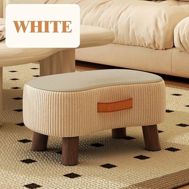 Elegant White and Orange Wooden Footstool with Polyester Cover - Multi-Purpose Shoe Changing Seat for Living Room or Bedroom