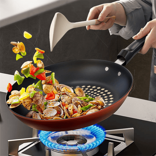 Heavy-duty non-stick iron skillet set with lids for cooking at home, RV, or outdoors. Great for steaks, pancakes, and gourmet dishes on gas or induction stoves. Durable and versatile design.