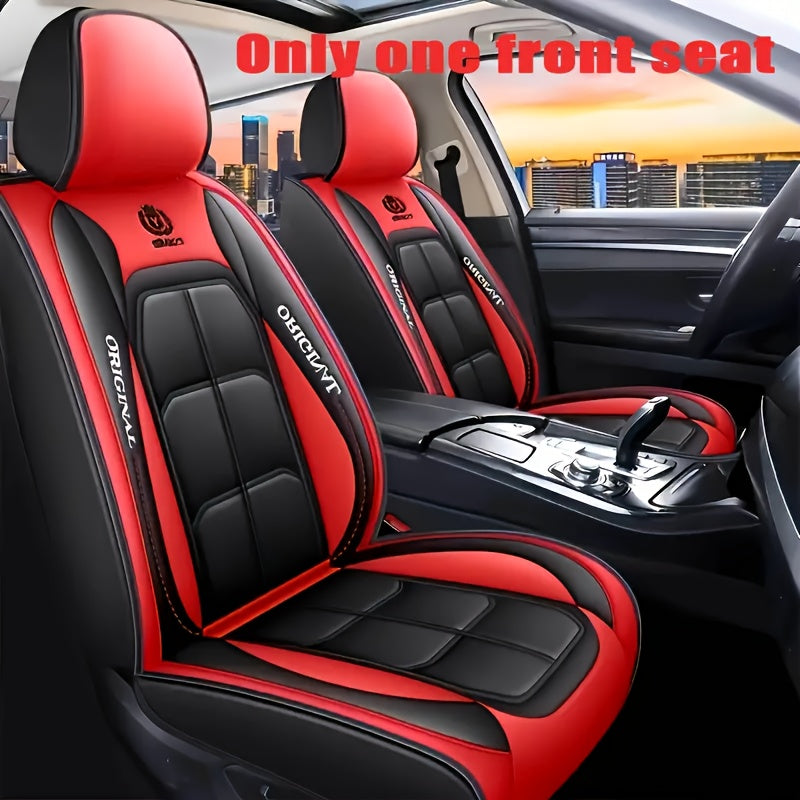 Luxury PU Leather Car Seat Cover for Sedans, SUVs & Pickups - Waterproof, Breathable, Easy to Clean - Black with Gray Accents, No padding needed.