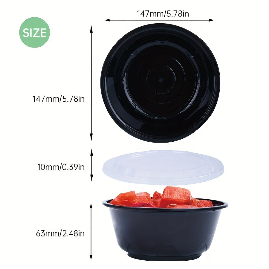 Get 30 pieces of 20oz Black Plastic Food Storage Containers complete with Lids. These BPA-free containers are leakproof, stackable, and microwave safe - perfect for meal prep, catering, and on-the-go meals. Use them to store fruits, salads, and more.