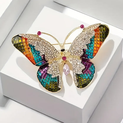 Two Elegant Alloy Butterfly Brooch Pins adorned with Sparkling Rhinestones - Timeless Luxury Fashion Accessories for Women