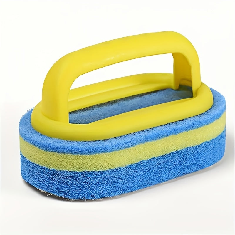 Pack of 2 3-layer sponge cleaning brushes, versatile household tools for cleaning tile, walls, bathtub, bathroom, and pool. Made of durable plastic, no electricity required. Perfect for kitchen cleaning.