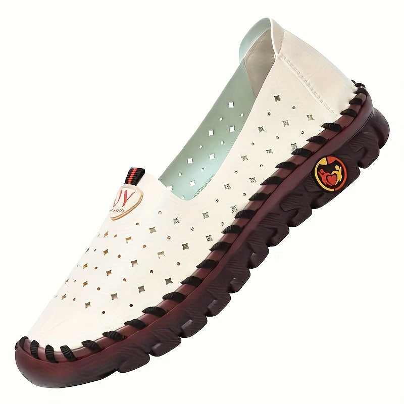 Women's flat loafers with hollow out design, non-slip and breathable slip-on footwear.