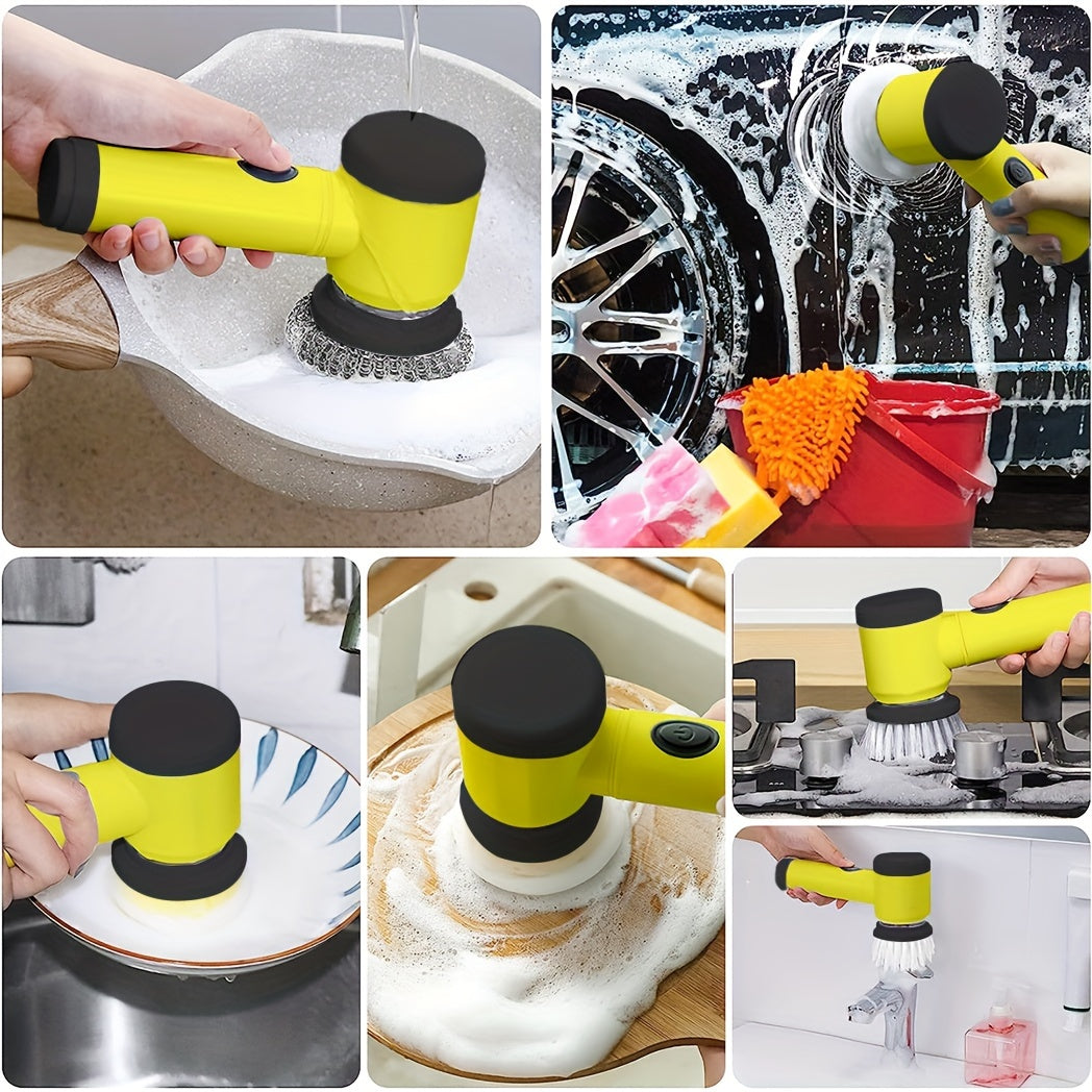 Get your hands on the 1set Electric Rotary Scrubber, a versatile cordless cleaning tool perfect for your kitchen and bathroom. This handheld device comes with 5 replaceable brush heads and a high-speed electric scrubber, making cleaning a breeze. With