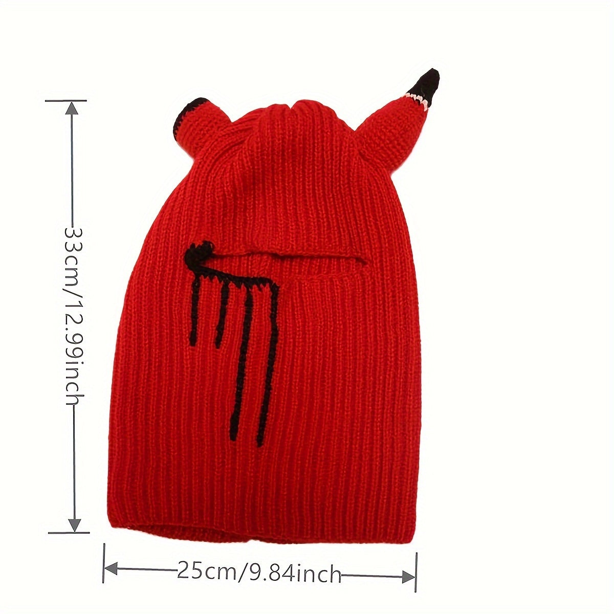 Stylish Striped Knit Balaclava with Blood Stains & Horns - Stretchy, Cozy Headwear for Halloween & Costume Parties, Perfect for Fall and Winter Seasons.